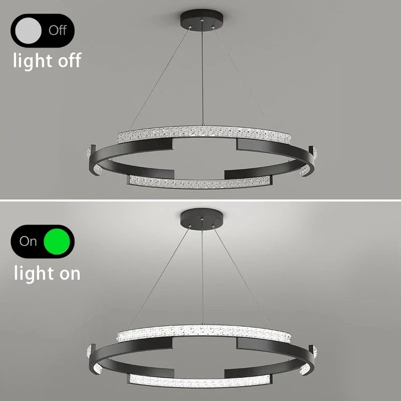 Lampade a sospensione moderne per soggiorno, sala da pranzo, cucina, anelli circolari, lampada a sospensione a soffitto nera a LED con telecomando dimmerabile