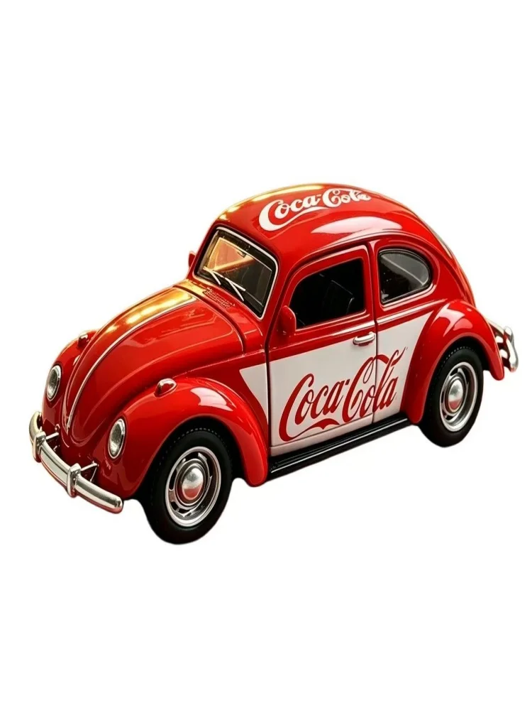1/36 klassisches Retro-Beetle-Modell aus Druckguss, rot-weiße Sonderlackierung, Rückzugsfunktion, realistisches Spielzeugauto, geeignet