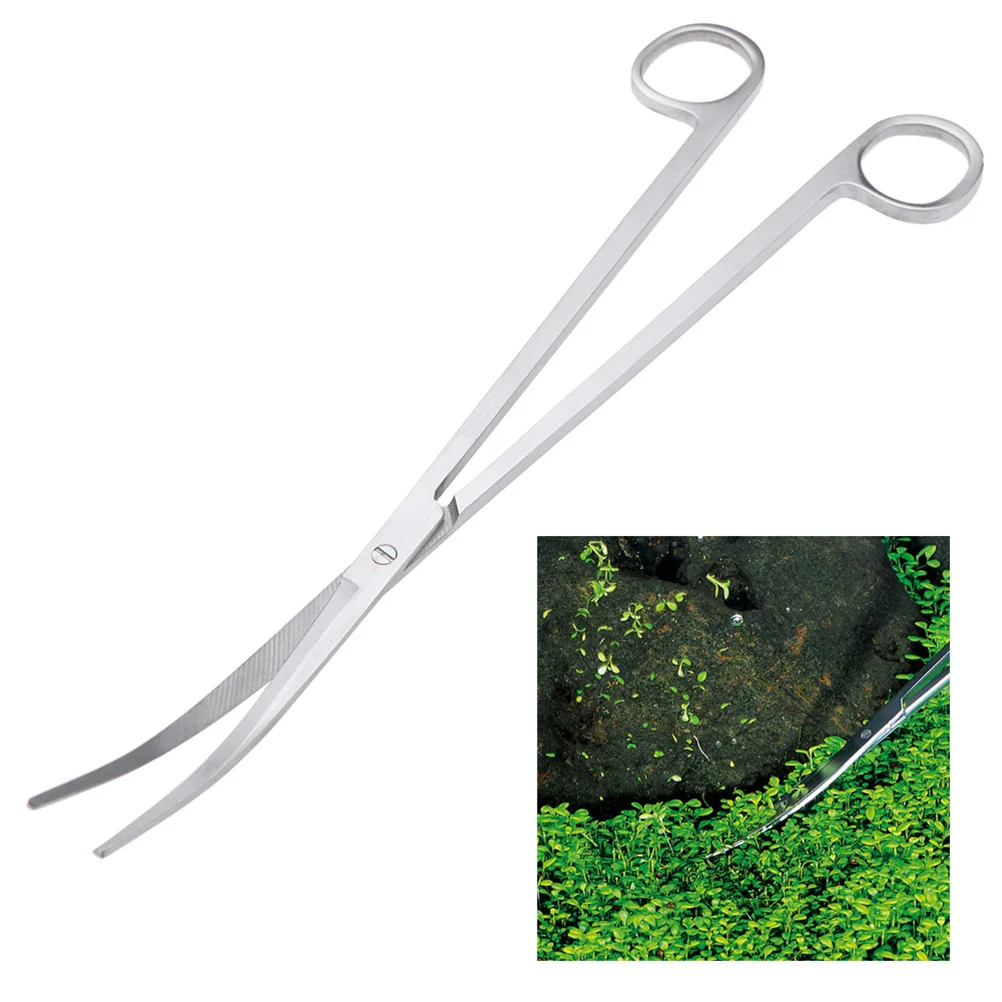 

25Cm Stainless Steel Curved Tip Scissors Polished Surface Rust Resistant Professional Aquarist Foreground Plant Trimming Tool