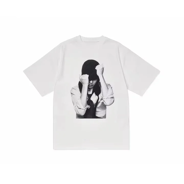 New K-pop Black and White Portrait Pattern Printed Loose Short-sleeved Men's and Women's Casual Round-neck T-shirt