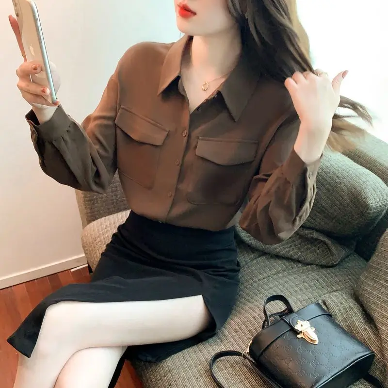 Chiffon Shirt Women\'s Spring Autumn New Long Sleeve Solid Color All-match Loose Office Elegant Blouse Fashion Casual Clothing