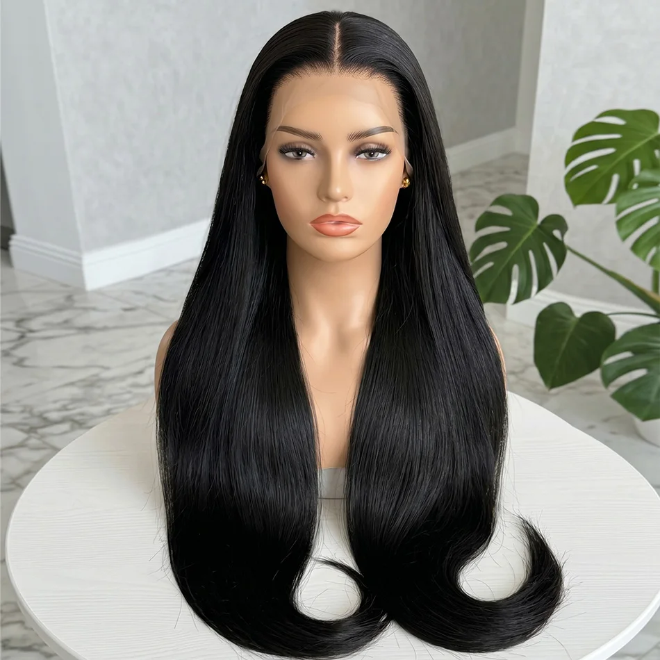 

40 Inch Extra Long 250% Density Natural Black 13x6 HD Lace Frontal Bone Straight Silky Soft 13x4 Remy Human Hair Wig Pre Plucked Hairline Invisible Bleached Knots Wear and Go 5x5 Glueless Closure Bouncy Thick Full Ends