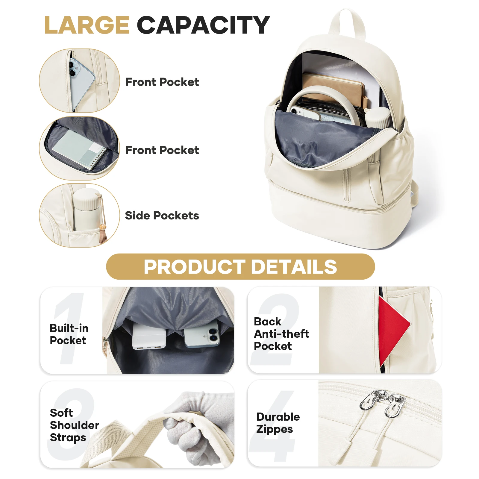 Gym Backpack for Women, Waterproof Workout Backpack with Shoe Compartment & Wet Dry, Lightweight Travel Backpack for Sports Yoga