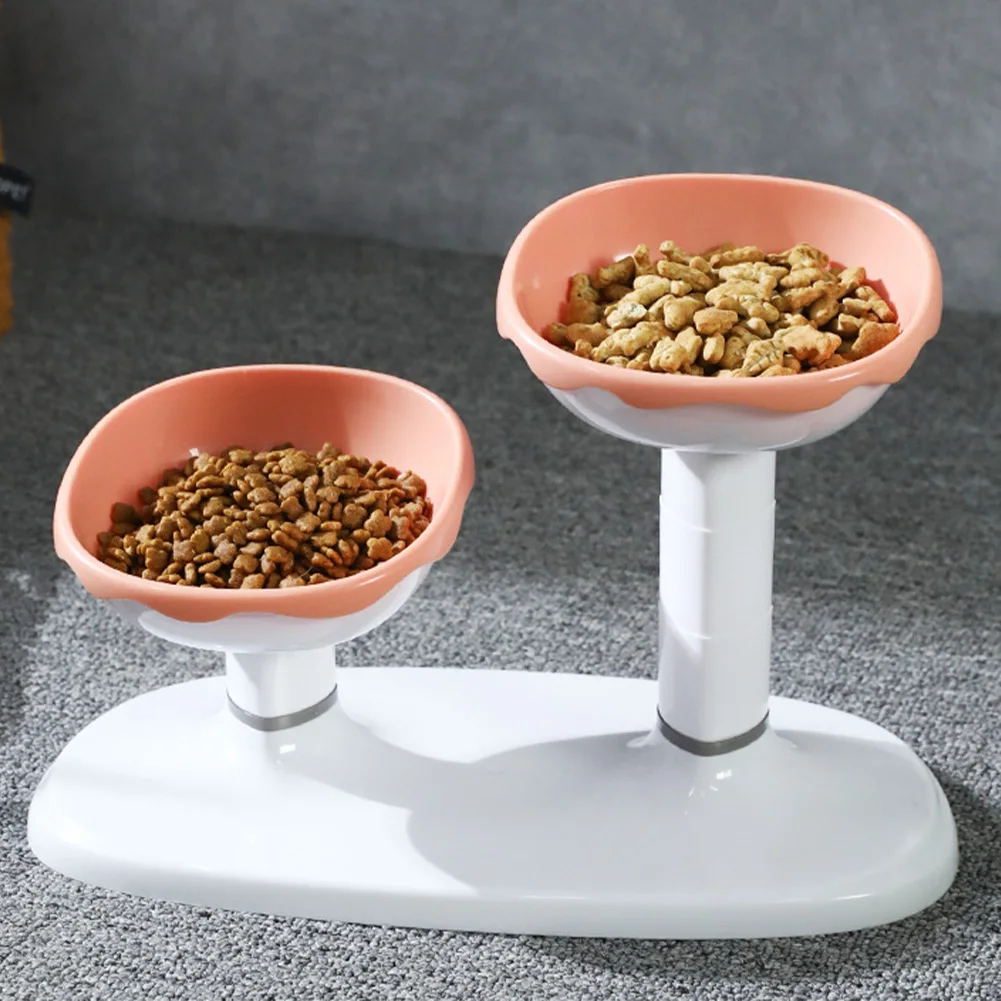 Cat Food Bowl Adjustable Height Feeding Bowl Raised Pets Elevated Water And Food Bowl Set With Anti-slip Pad Indoor Cat Supplies