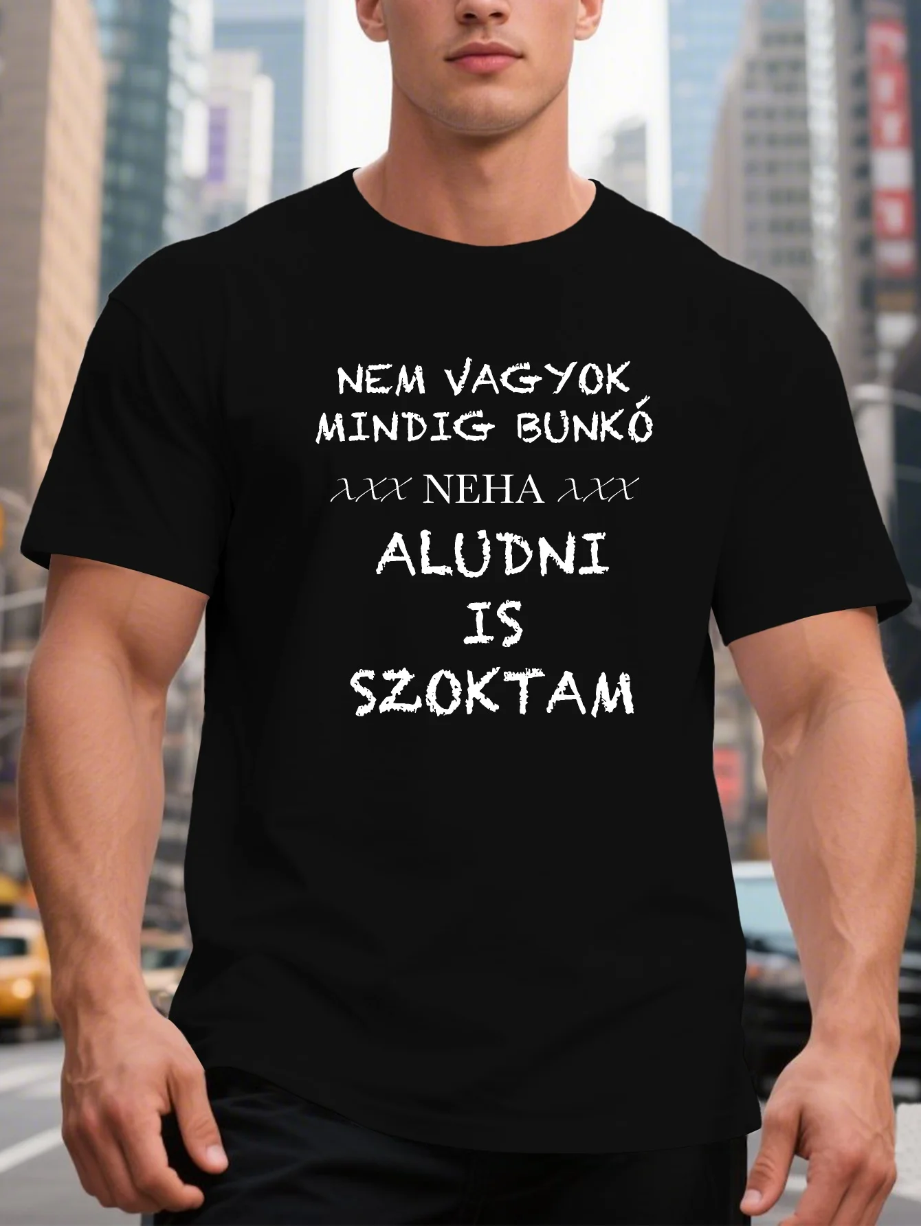 Men's Plus Size I'm Not Always a Jerk, I Sleep Too Graphic T-Shirt - Humorous Hungarian Quote, Black Casual Summer Tee, Regular Fit, Short Sleeve, Breathable Fabric, PLUS SIZE