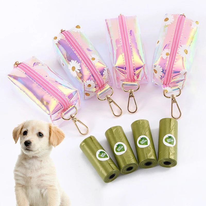 Nuevo recolector de caca para mascotas, bolsa de basura de cuero con láser, carcasa colorida transparente, dispensador biodegradable de alto volumen, suministros para mascotas