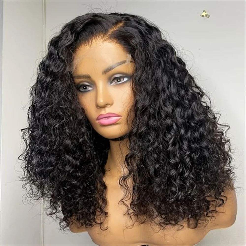 شعر مستعار ناعم 22 بوصة أسود طبيعي بدون صمغ 180 كثافة طويل غريب مجعد عميق باروكة أمامية من الدانتيل للنساء مع شعر أطفال مقطوف مسبقًا يوميًا