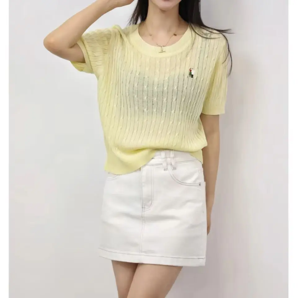 2025 ฤดูร้อนผู้หญิงใหม่แขนสั้นเสื้อถักบางรอบคอSlimmingดูแฟชั่นอายุ-ลดการออกแบบtop