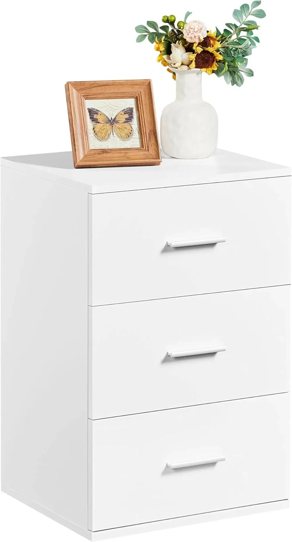 

Nightstand with 3 Drawers, Wood Bedside Cupboard with Metal Handles, Bedside Table Chest of Drawer Telephone Table