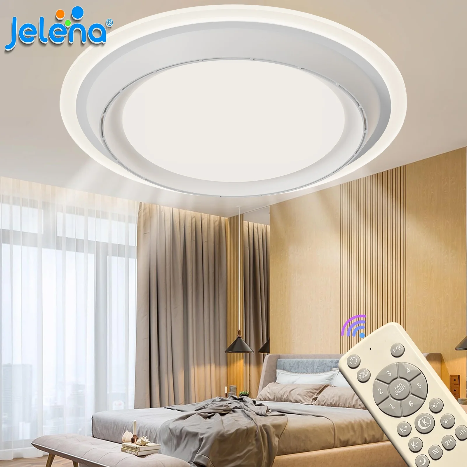 Jelena Ventilatore da soffitto senza lama con APP e telecomando Casa Soggiorno Interno Moderno Ventilatore a LED dimmerabile intelligente