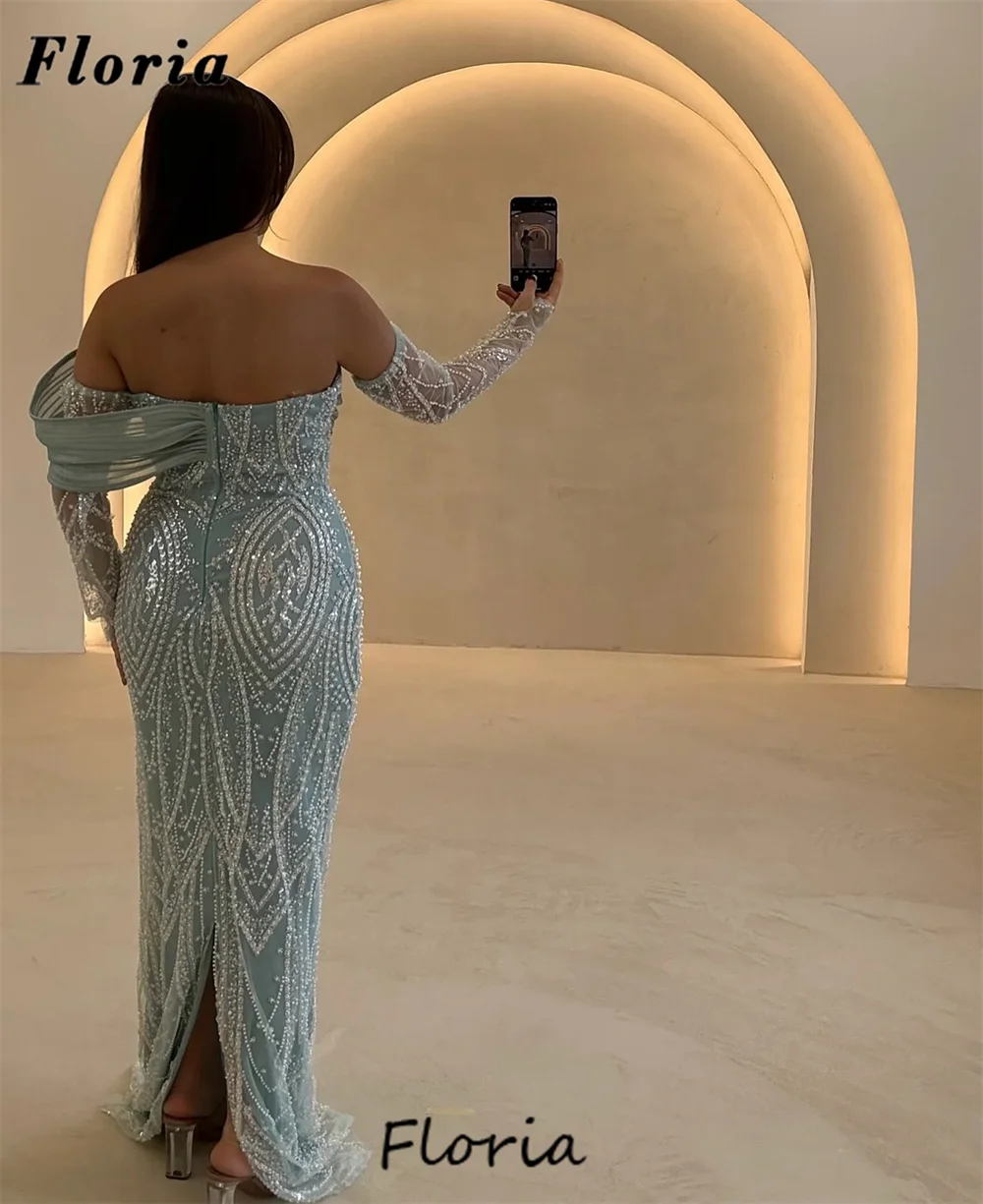 Customized 2025 Blue Mermaid Prom Dresses Off Shoulder Beaded Pearls Evening Dress For Women Party Gowns Vestidos De Cóctel