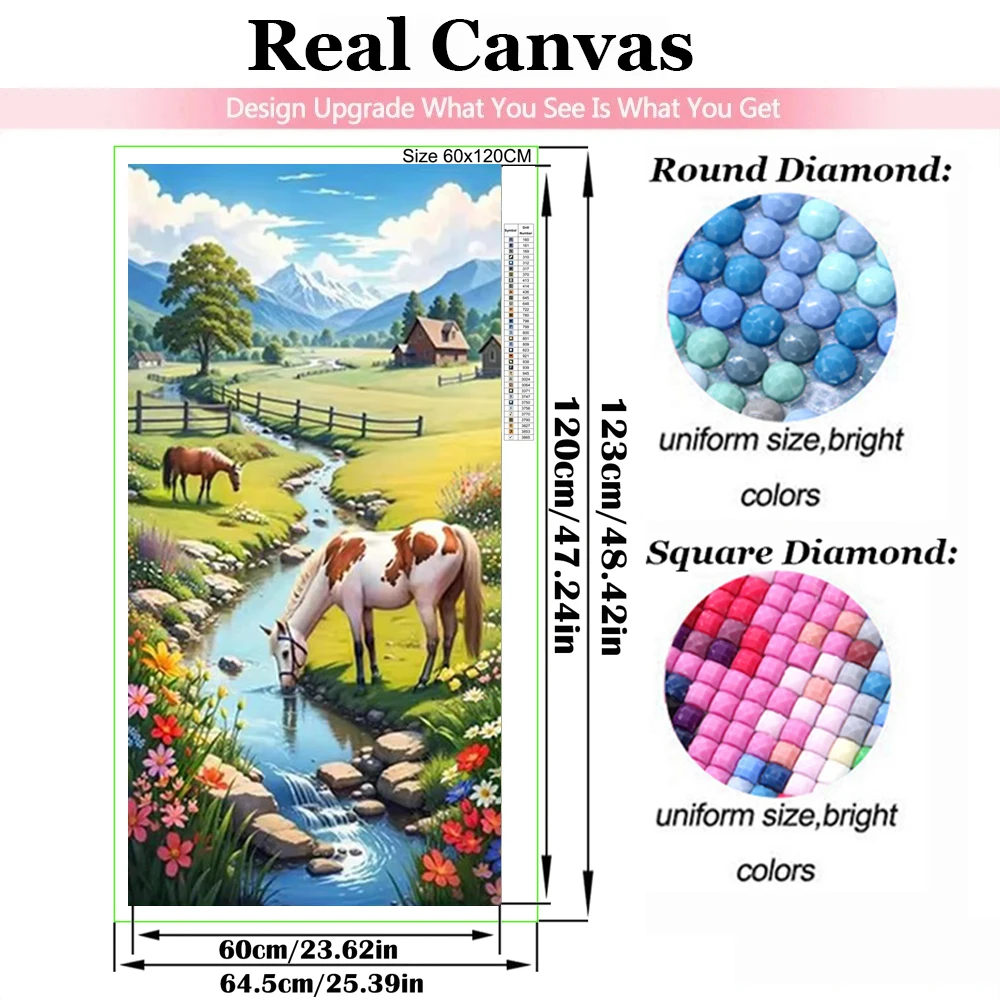 Vibrant Farm Beautiful Landscape Large Diy 5D Diamond Painting River Cow Drinking Full Square Round Mosaic Diamond Home Art