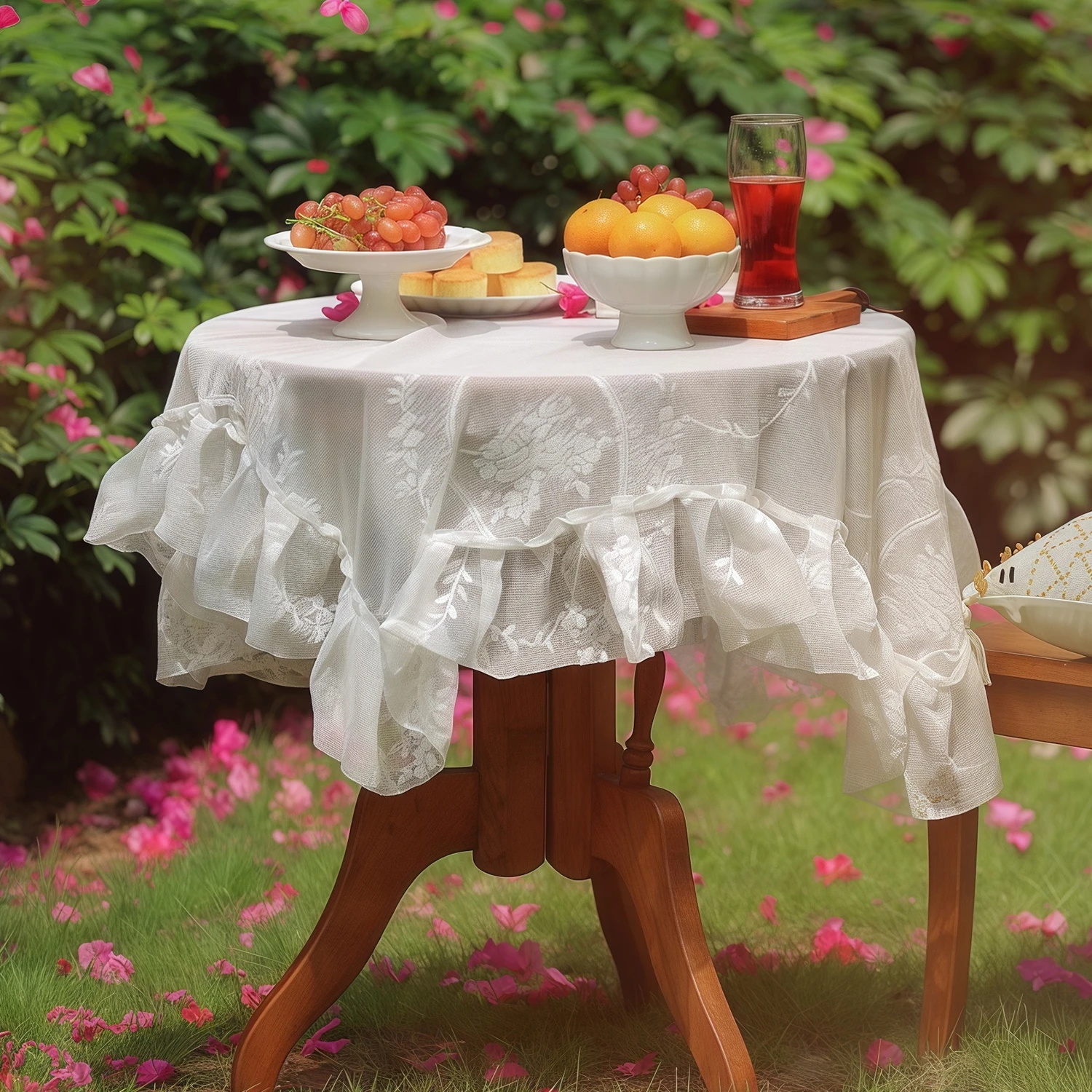 

Retro Lace Tablecloth round Tea Table Dustproof Cover Cloth High-End Feelings Hollow out Design Country Style Home Fabric