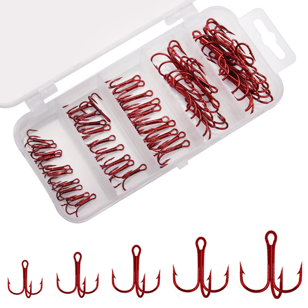 50 teile/schachtel Triple Angelhaken Set Carbon Stahl Stacheldraht Drillinge Angelhaken für Lockt Meer Angeln Zubehör Tackle Werkzeuge