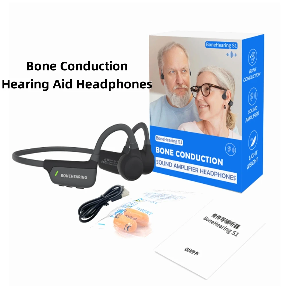 Hearing Aid For Elderly Bone Conduction Bluetooth Sound Amplifier Headset IPX5 Waterproof Noise Canceling Rechargeable Headphone