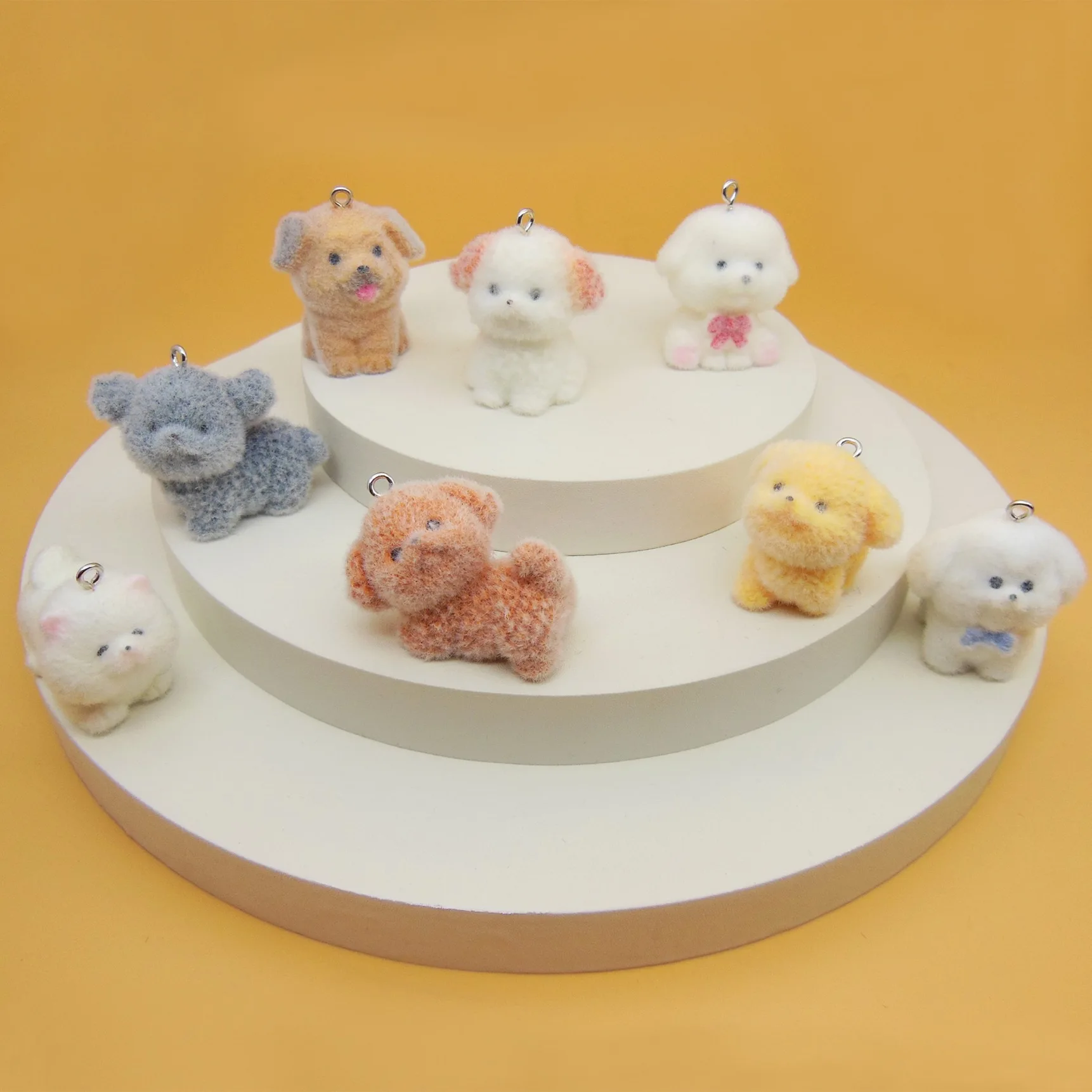 Wholesale 30pcs/lot color Flocking effect animals cartoon dogs shape resin dolls beads charms diy jewelry key chain accessory