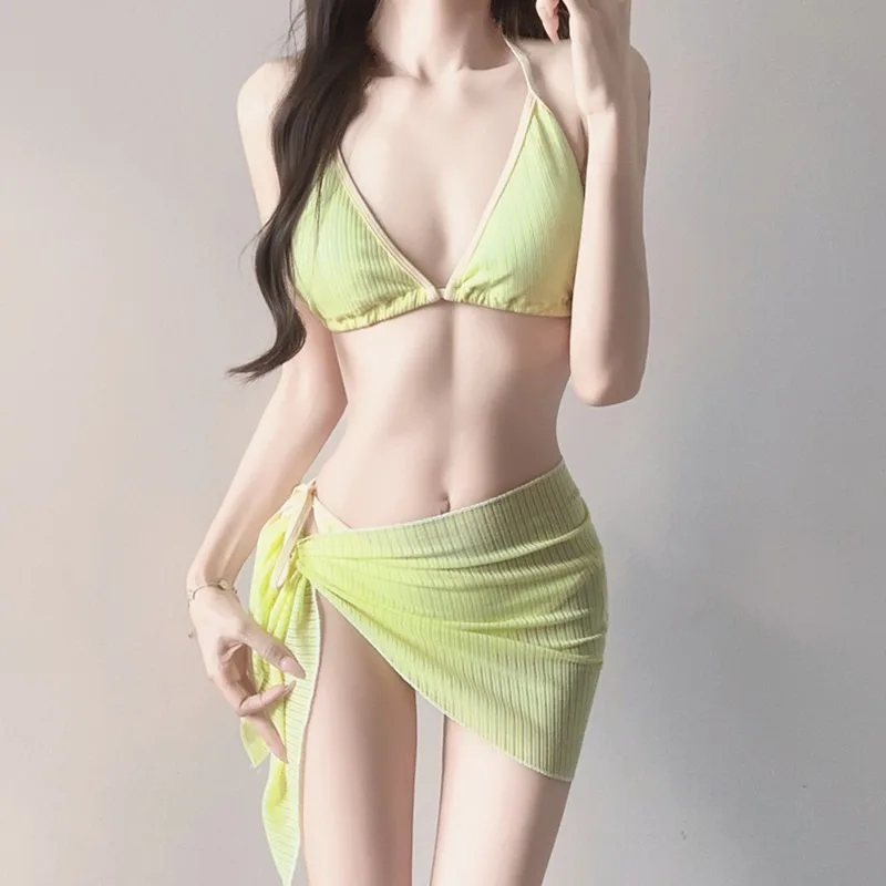 Bathing Swimming Suit for Women New Korean Version Swimsuit Red Sexy Slim Fit Charming Backpack Three Piece Set Bikini