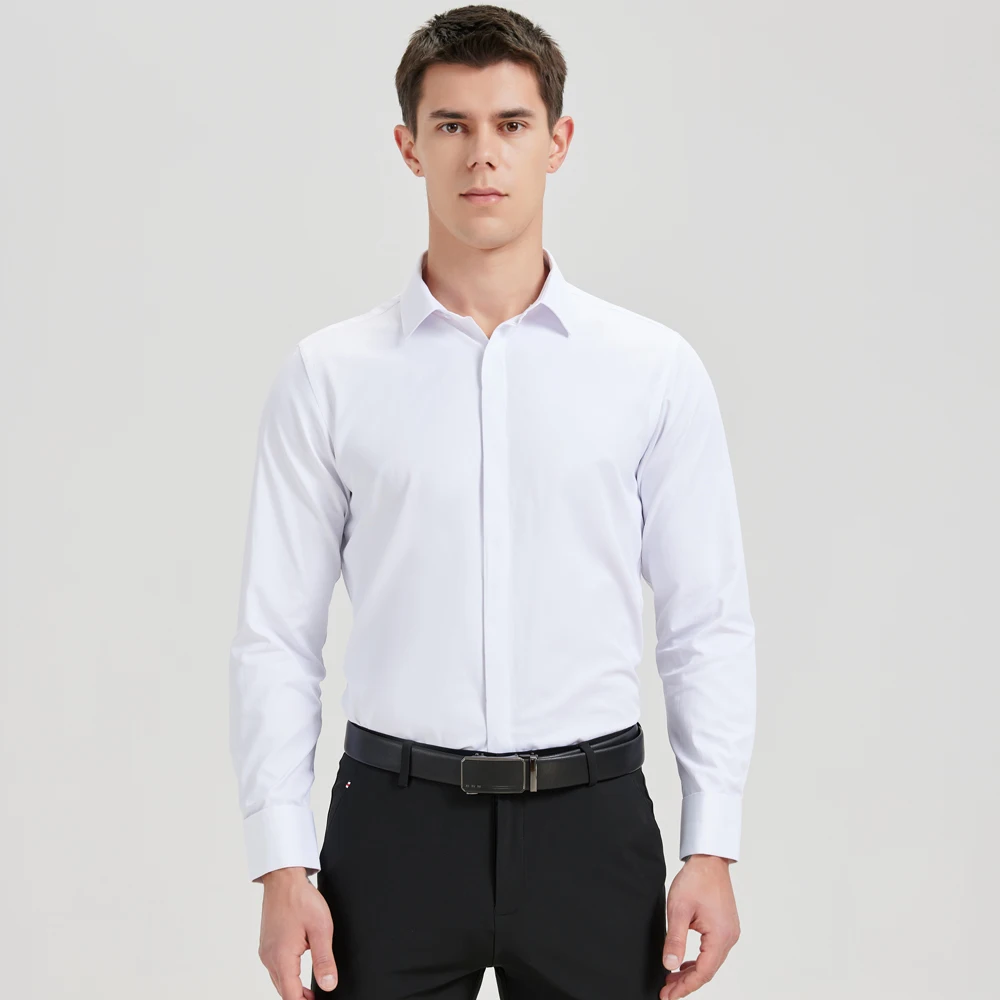 Men's Classic Hidden Buttons French Cuffs Solid Dress Shirt Formal Business Regular-fit Long Sleeve Shirts (Cufflink Included) image 2