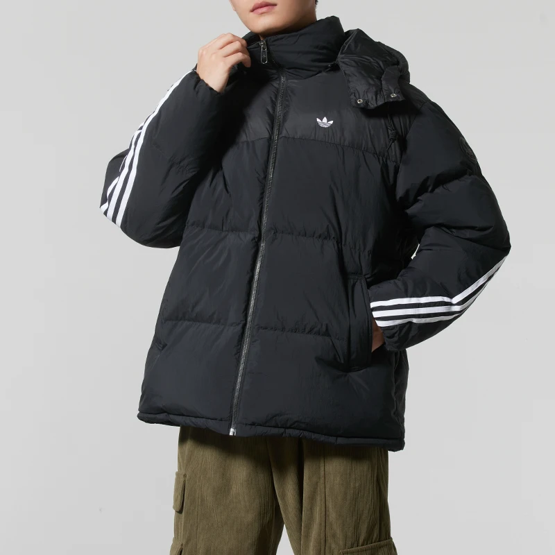 Adidas (Adidas) Trefoil jaqueta masculina quente com capuz jaqueta à prova de vento casual esportiva Kc0173