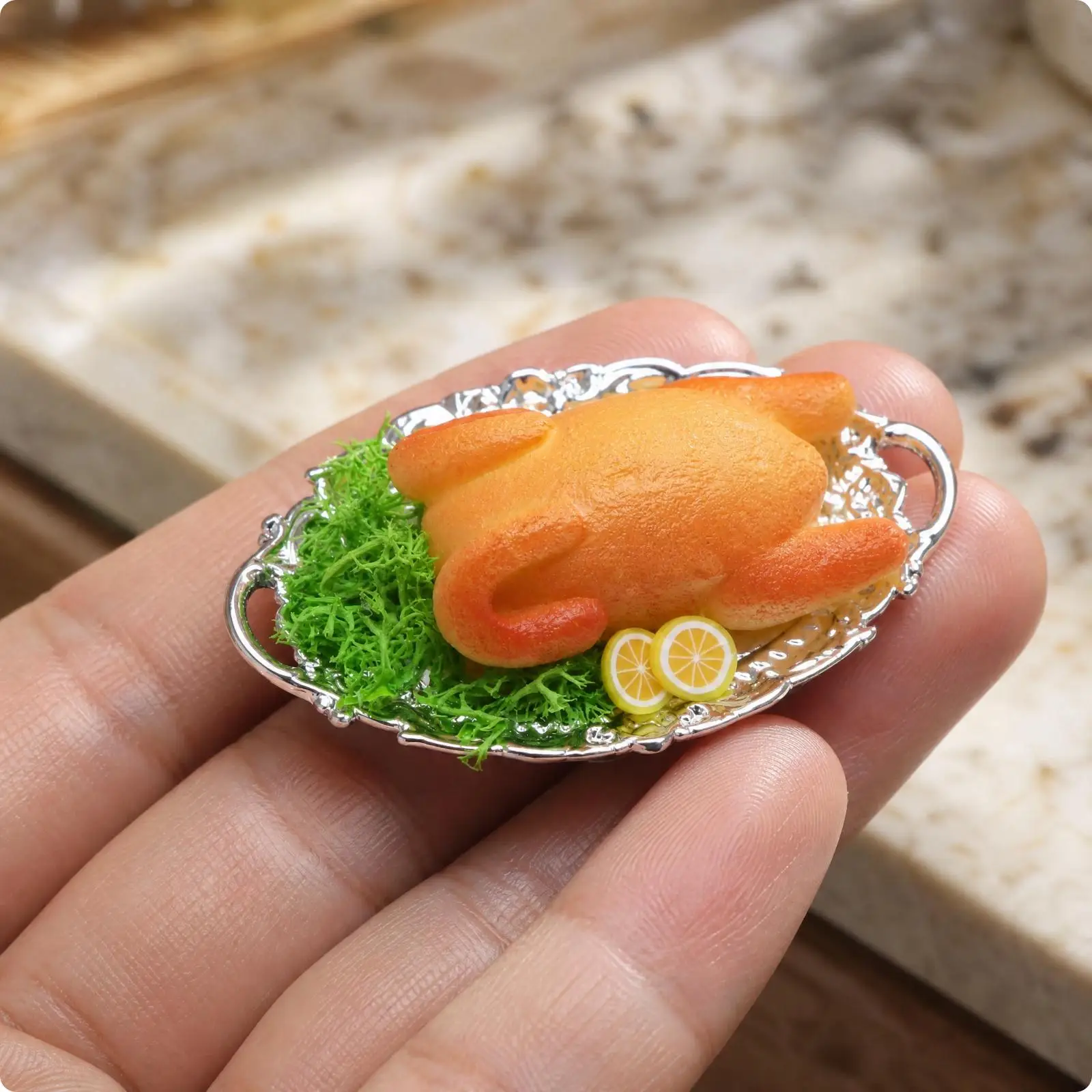 Mini Roast Chicken Resin Dollhouse Food Model Realistic 1 12 Scale Kitchen Decor Miniature Dining Table Prop