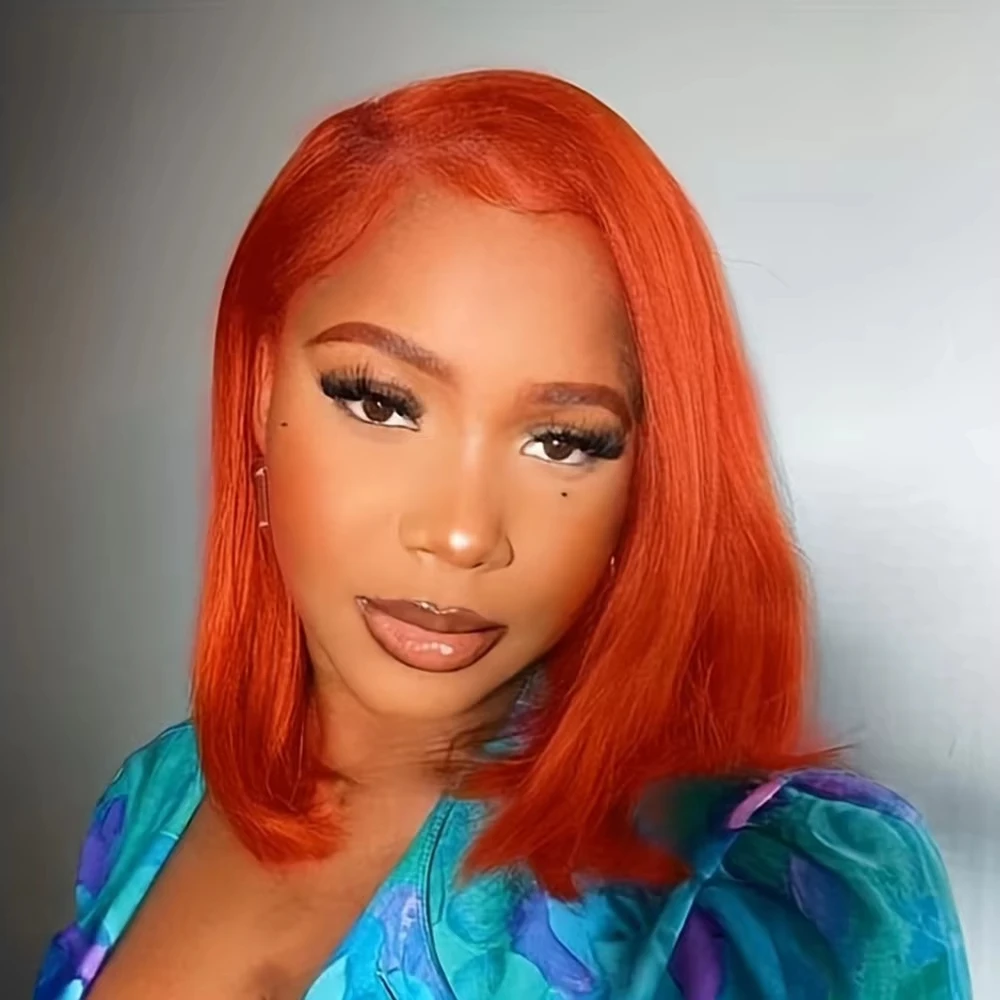 

180% Density Ginger Orange Straight Bob Wig 13x4 Lace Frontal Bob Human Hair Wigs For Black Women Brazilian Remy Straight Wig