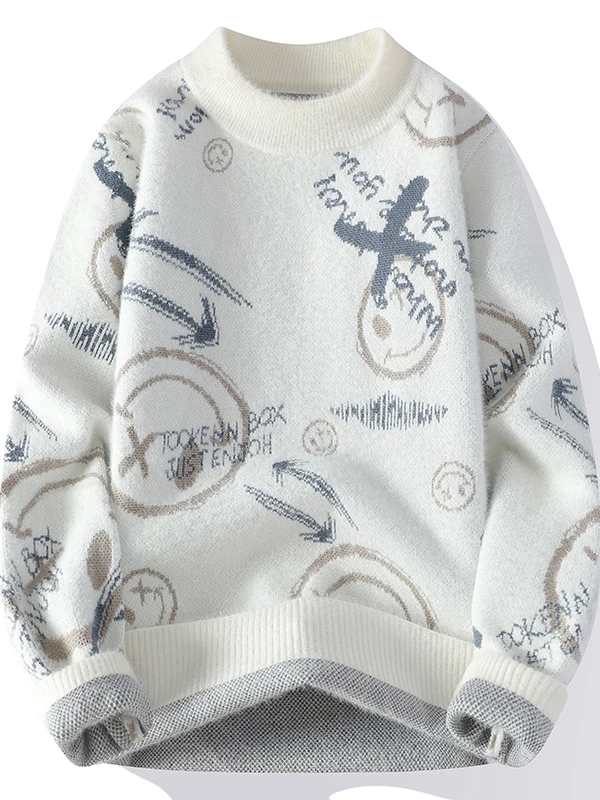 

Men's round Ne Knitwear Long Sve Embroidered Warm Inner Wear Casual Faion Autumn Winter New Sle for Teenage Students