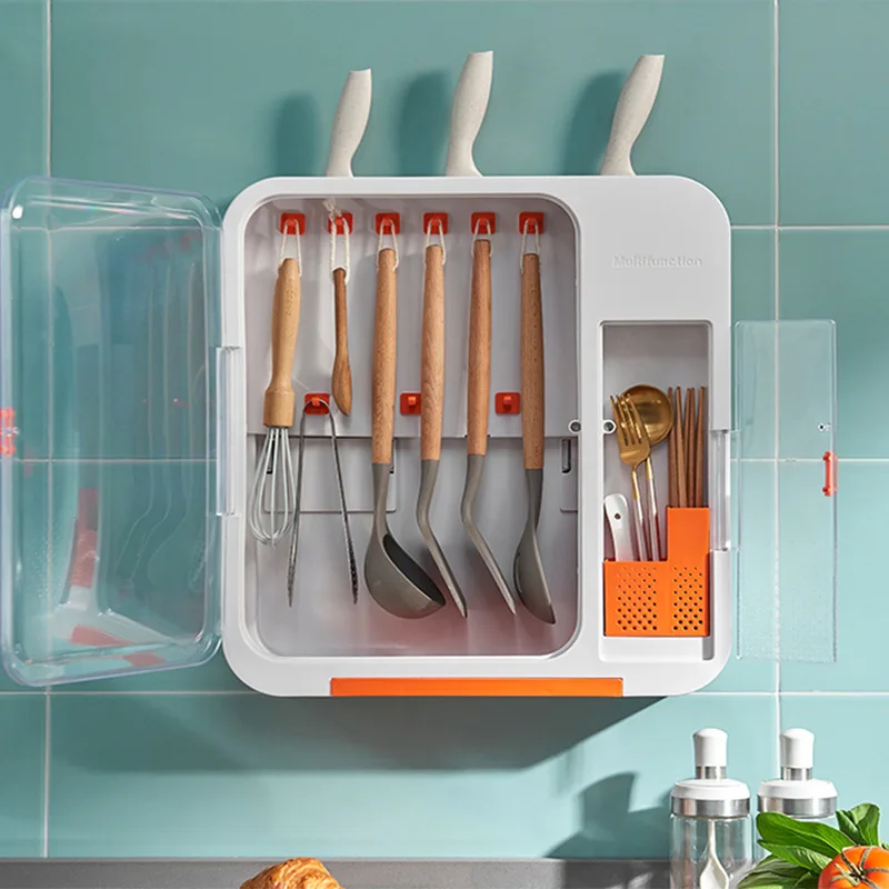 

Multifunction No Punching Kitchen Storage Rack Chopsticks Wall Mounted Shelf Organizer Knife Household Accessories