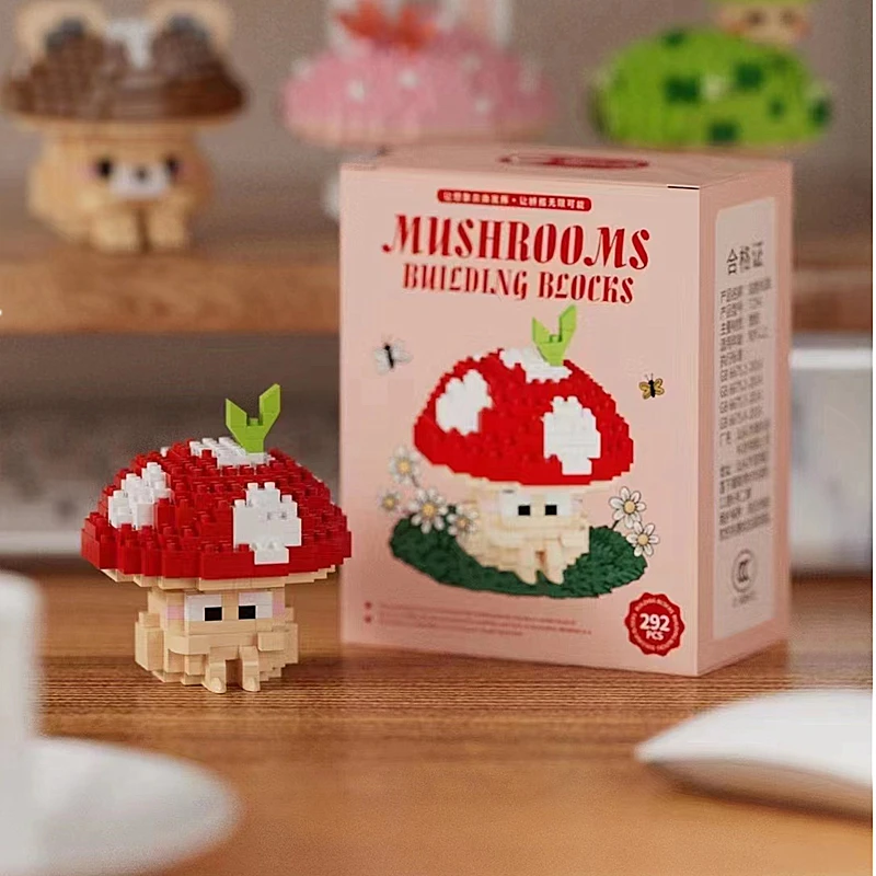 New Simulated Introverted Mushroom Micro-particle Building Block Toy Cute Mushroom Assembly Model Children\'s Educational Toy