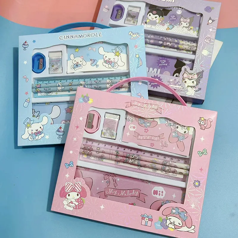 Cartoon Sanrio Kulomi Yugui Hund Briefpapier Set Student Briefpapier Geschenk box Schul bedarf Lineal Bleistift Bleistift Box Zubehör