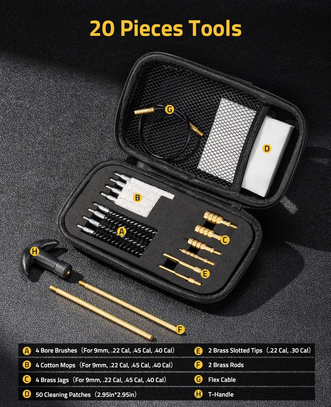 طقم تنظيف المسدس المدمج CVLIFE لـ 9 مم /.22 /.45 /.40 أدوات تنظيف عالمية لمسدس بندقية المسدس