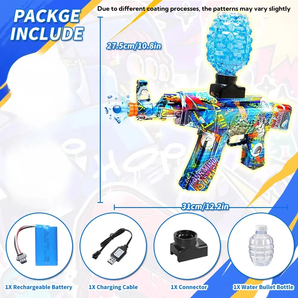 Electric Blaster Gel Ball Blaster Pistol Gun Toy, Automatic Splatter Gun with Glasses, Outdoor Activities （without water beads）