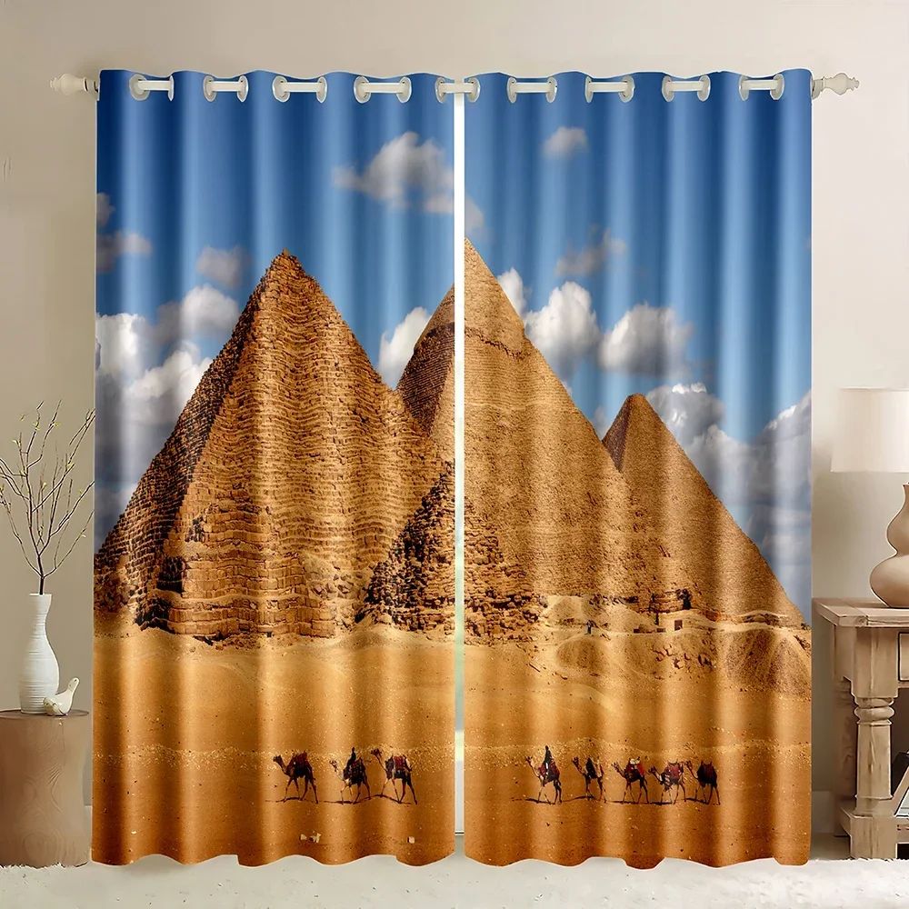 World Famous Buildings Window Curtains Mysterious Pyramids City Night View Blackout Curtains 1 Panel for Bedroom Living Room