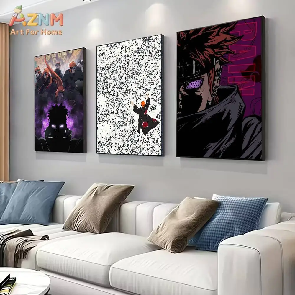 AZNM Naruto Pain Akatsuki Leinwand-Poster Anime-Charakter Wandkunstdruck Manga-Bild Wohnzimmer Ästhetische Dekoration Gemälde G