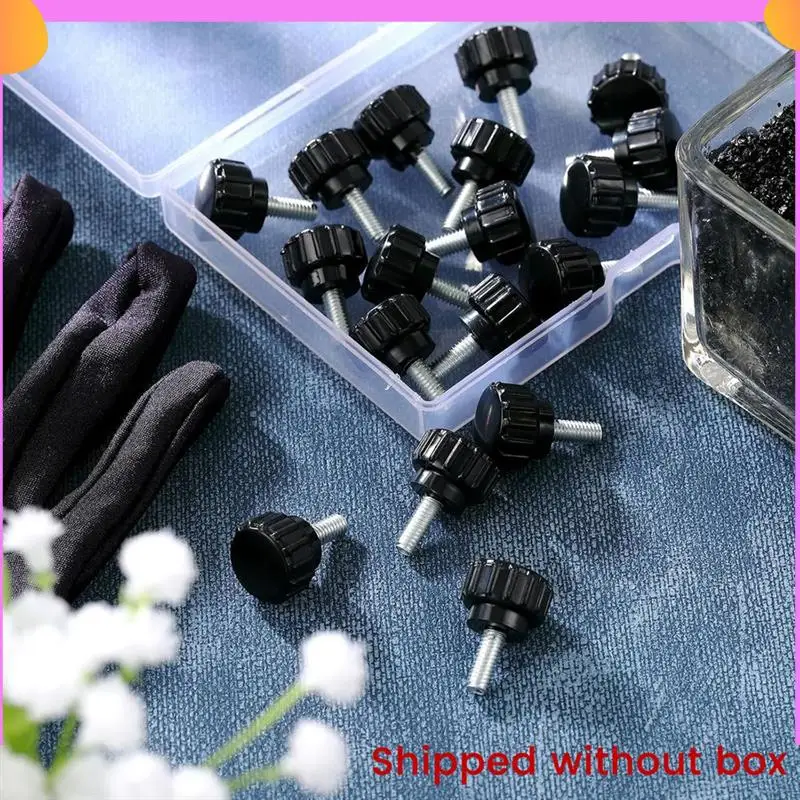 

A23P 40Pcs Carbon Steel Threaded Knurled Thumbscrew Screw On Knobs Grips Black Round Clamping Screw, Black (M6 X 10 Mm)