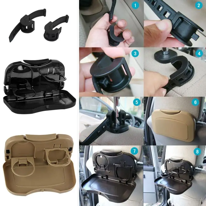 1pcs Black Foldable Universal Car Holder Food Tray Drink Holder Car Rear Seat Table Tray Mobile Phone Holder Car Storage Box