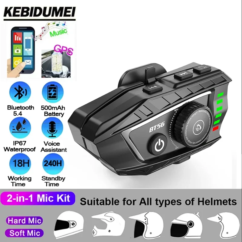

Bluetooth 5.4 Motorcycle Helmet Headset Wireless Hands-free Call Waterproof Noice Reduction Voice Assitant Music Player Earphone