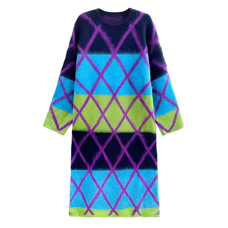 NYFS حجم كبير المشارب عادية الحياكة فستان طويل فضفاض المنك المخملية المرأة سترة فستان رداء الخريف الشتاء 2025 Elbise