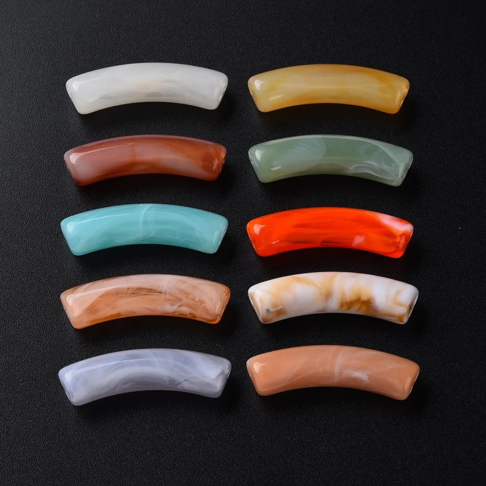 

500g Two Tone Acrylic Beads Imitation Gemstone Curved Tube Mixed Color 31x9.5x7.5mm Hole: 1.8mm about 345pcs/500g