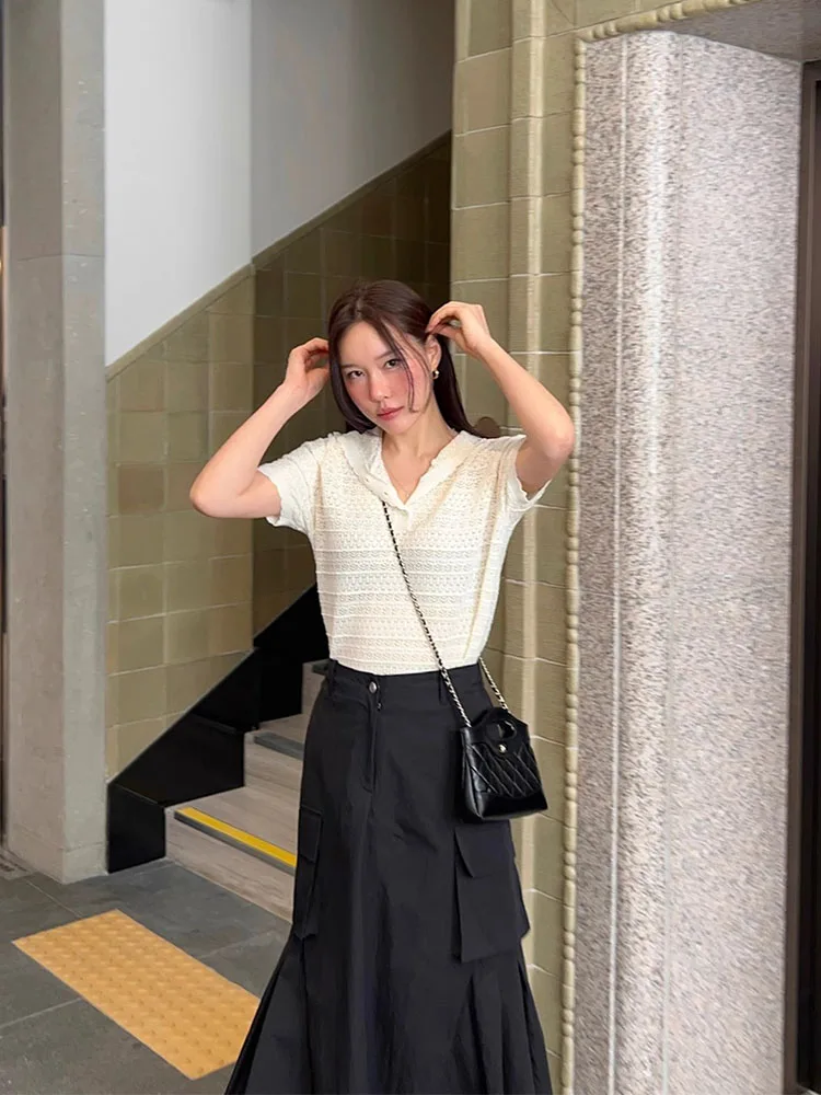 

Liangliang Design Sense Hollow out Hoodie ort Sve Knitted Women's Summer New Sle Pure Color Overhead Top
