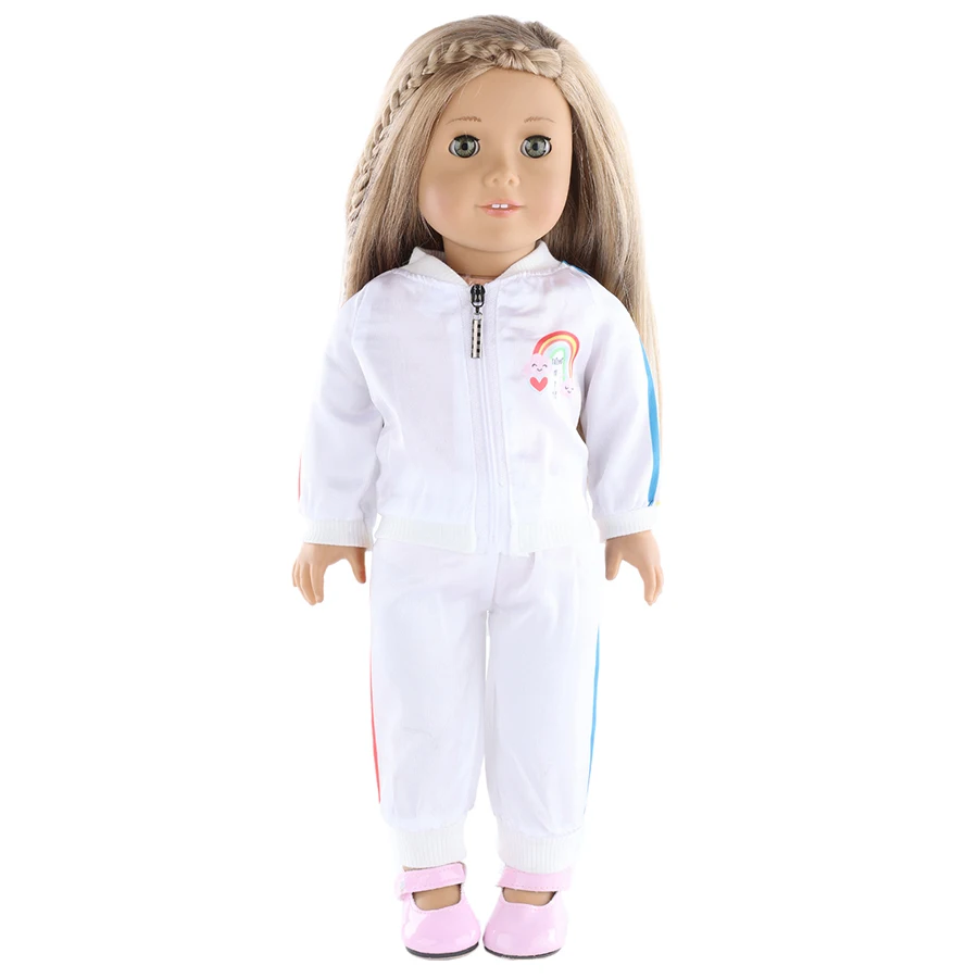 น่ารักสายรุ้งชุดสูทเหงื่อสําหรับตุ๊กตาอเมริกัน 18 นิ้วสบายๆทุกวัน Reborn ตุ๊กตาเสื้อผ้าของเล่นรุ่นของเราของขวัญ