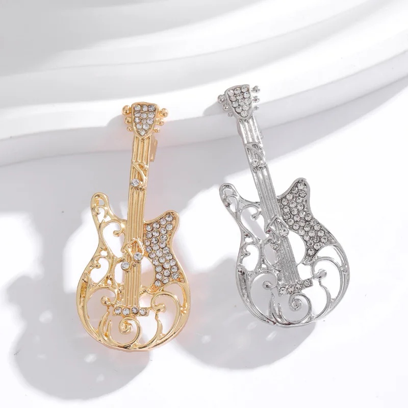 New rhinestone cartoon electric guitar pin personalized instrument violin piano horn trumpet pin clothing bag accessories