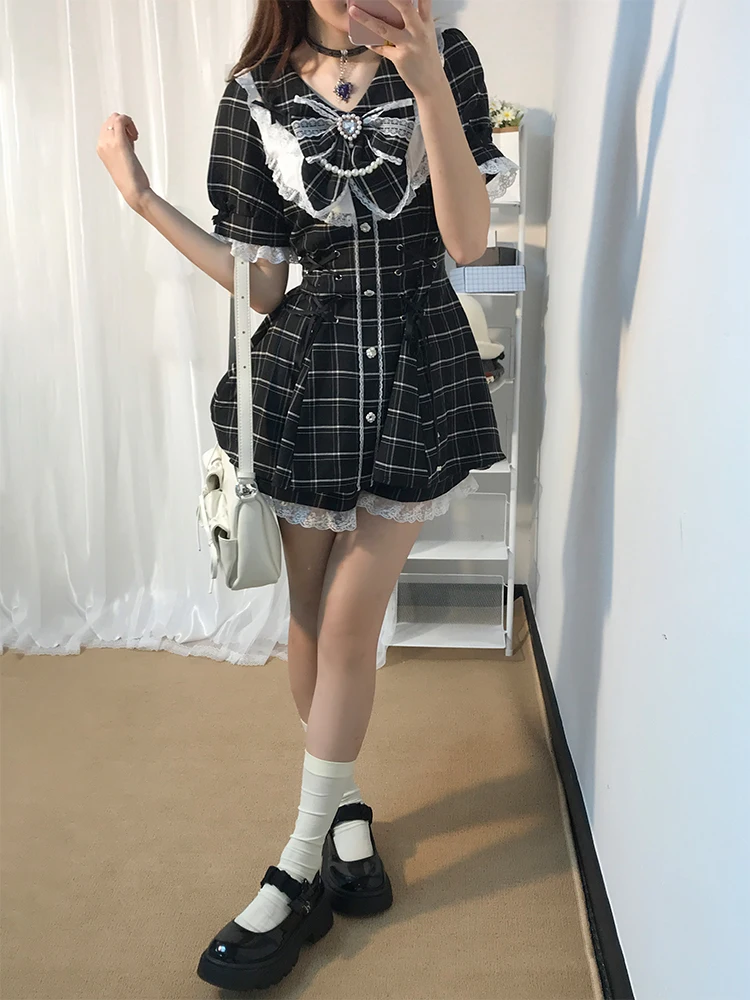 Set da donna estivo scozzese irt Dr con finiture in pizzo orts orm Sle ort Sve Faionable Ensemble