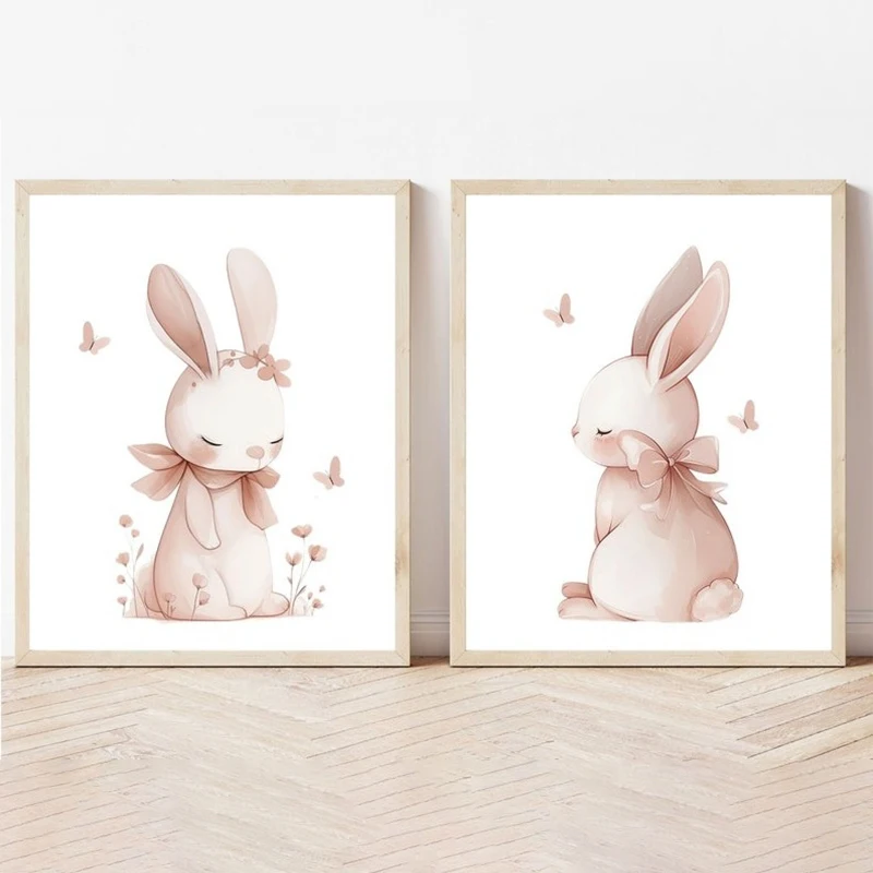 Bunny Nursery Prints, Floral Bunny Nursery Wall Art, Wildflower Nursery Decor, Girls Prints, Blush Pink Bunny Nursery Prints