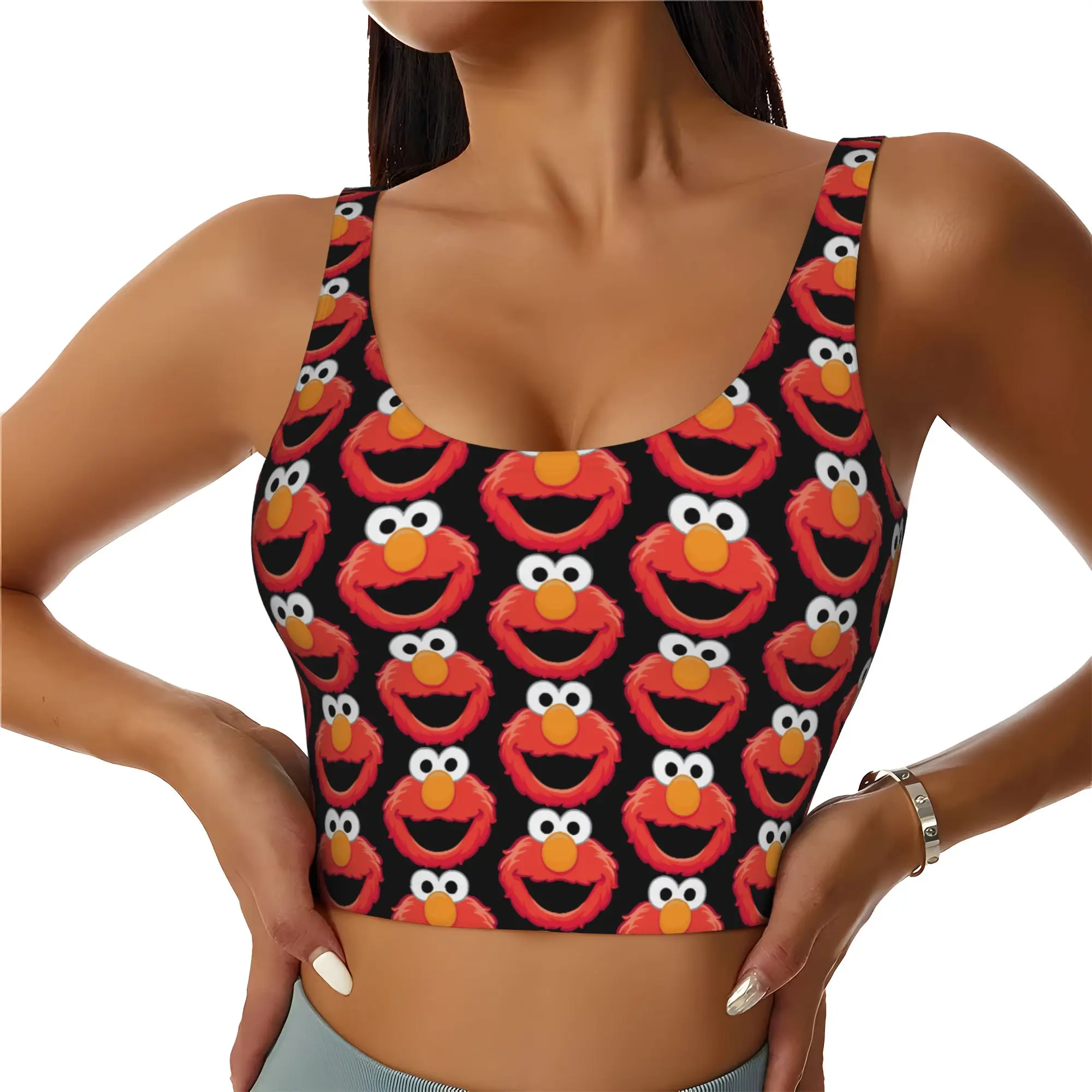 Custom Women's Cookies Anime Monsters Sports Bras Elmo Cartoon High Impact Gym Workout Yoga Crop Tank Tops