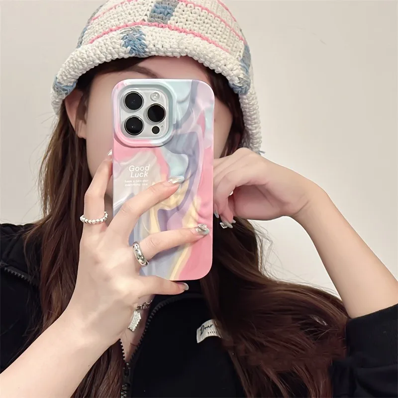 Cute Colour Oil Paint Pattern Phone Case For iPhone 15 14 13 12 Pro Max 11 Girl Women Funda Comfort Silicone Protective Cover