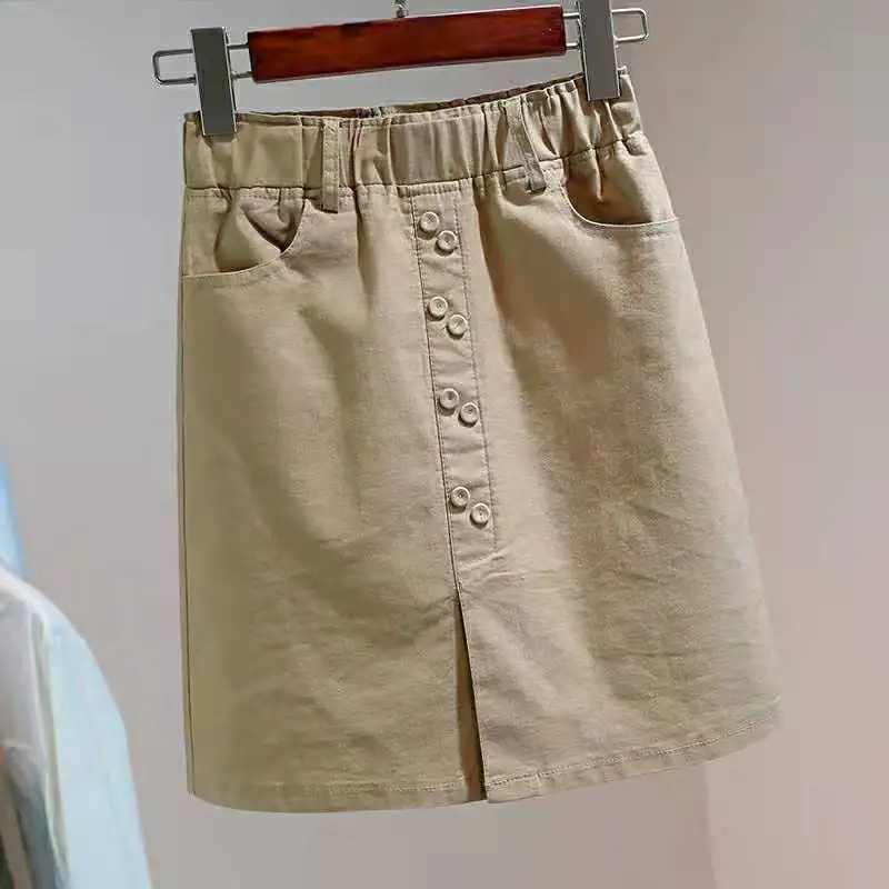 New 2025 Spring Summer Womens Denim Skirts Casual Single-Breasted High Waist A-line Skirt Front Split Jeans Skirts