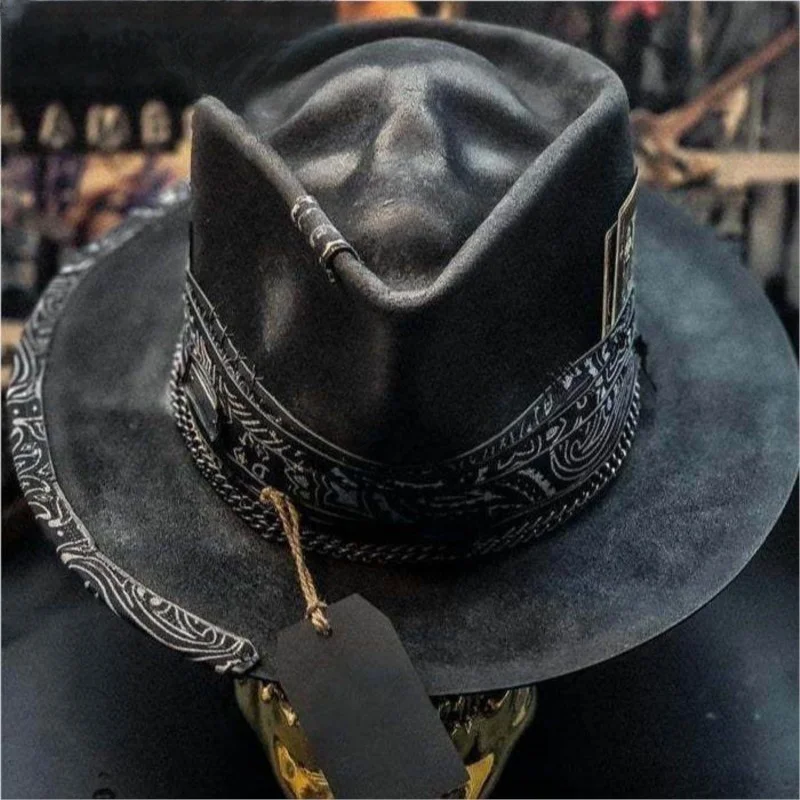 top woolen hat Halloween-decorated cowboy casual