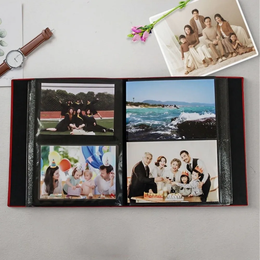 Slip-In Pages Photo Album Linen Cover Elastic Band Closure Picture Album Vintage Plastic Slip-In Pockets Linen Album
