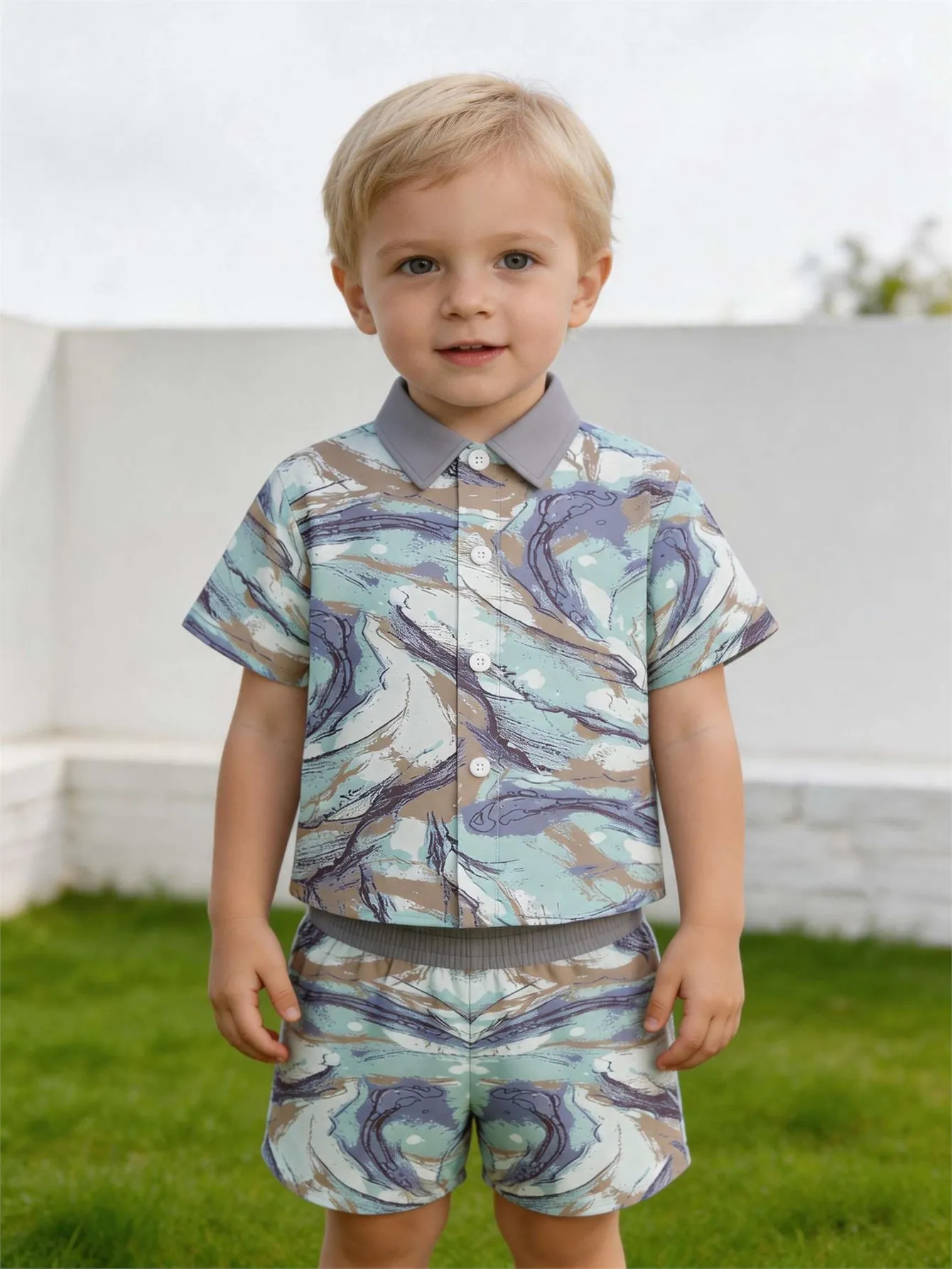 Baby shirt, short sleeved shorts set, breathable, sweat absorbing, quick drying fabric, comfortable and versatile, suitable for