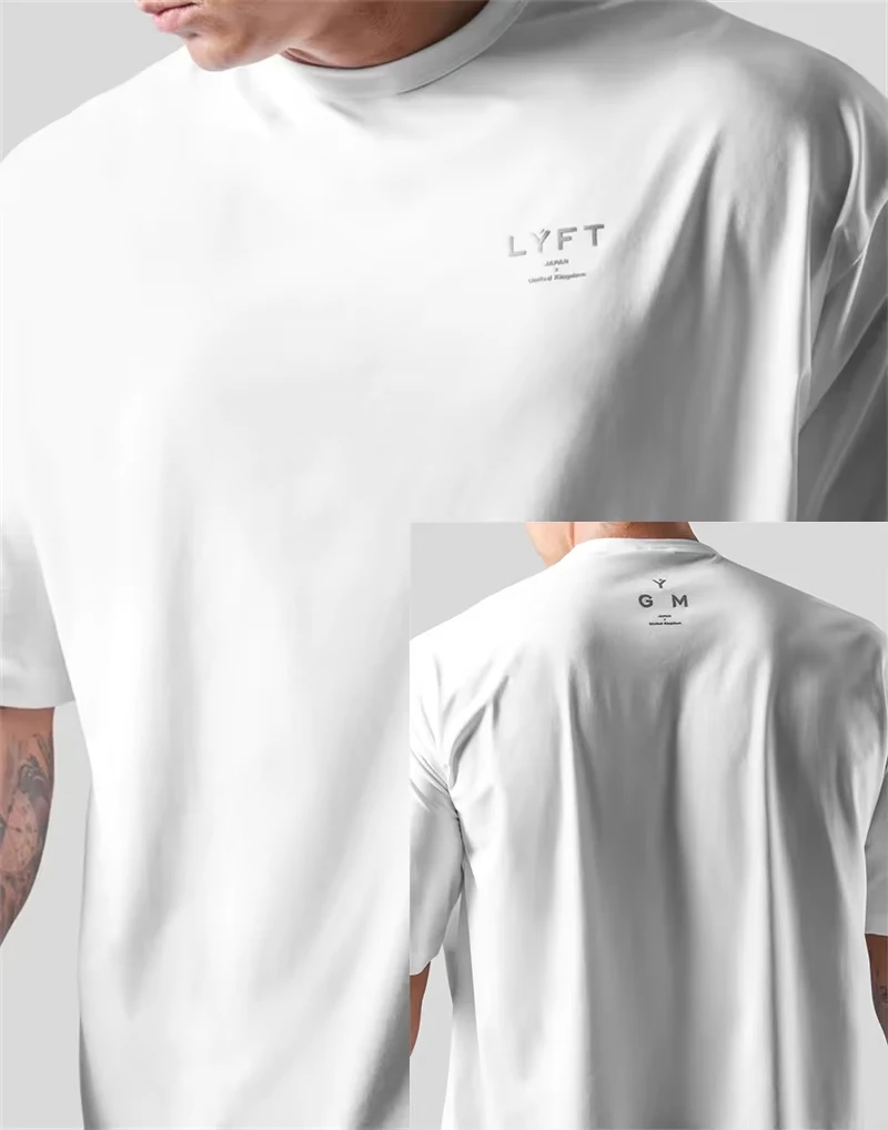 2026 Summer New LYFT JP&UK Brand Men T-shirt Casual Gym Short Sleeve Cotton Fitness T Shirt Bodybuilding Workou